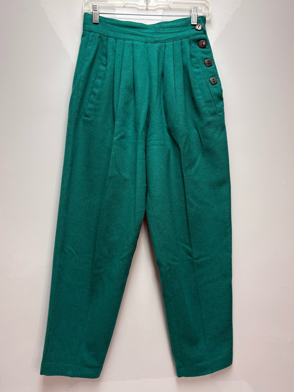 Vintage Le Chateau Green Pleated Wool Blend Trousers Size 9 High Waist Tapered